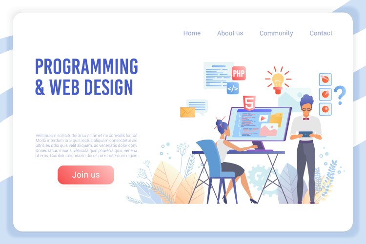 Front end website landing page design Royalty Free Vector