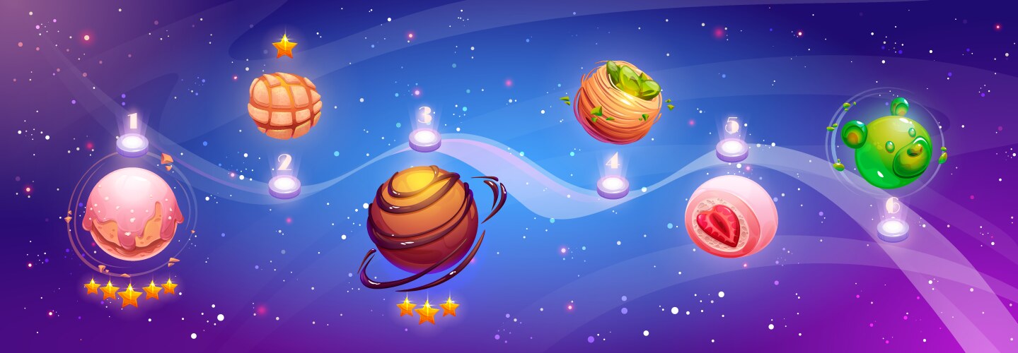 space game ui level map with sweet dessert planets vector image