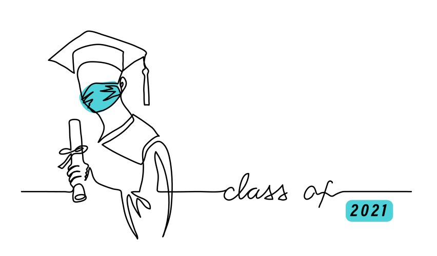 Class 2021 graduating student in face mask Vector Image