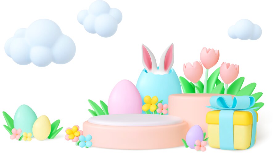 easter 3d concept nature garden objects bunnies vector image