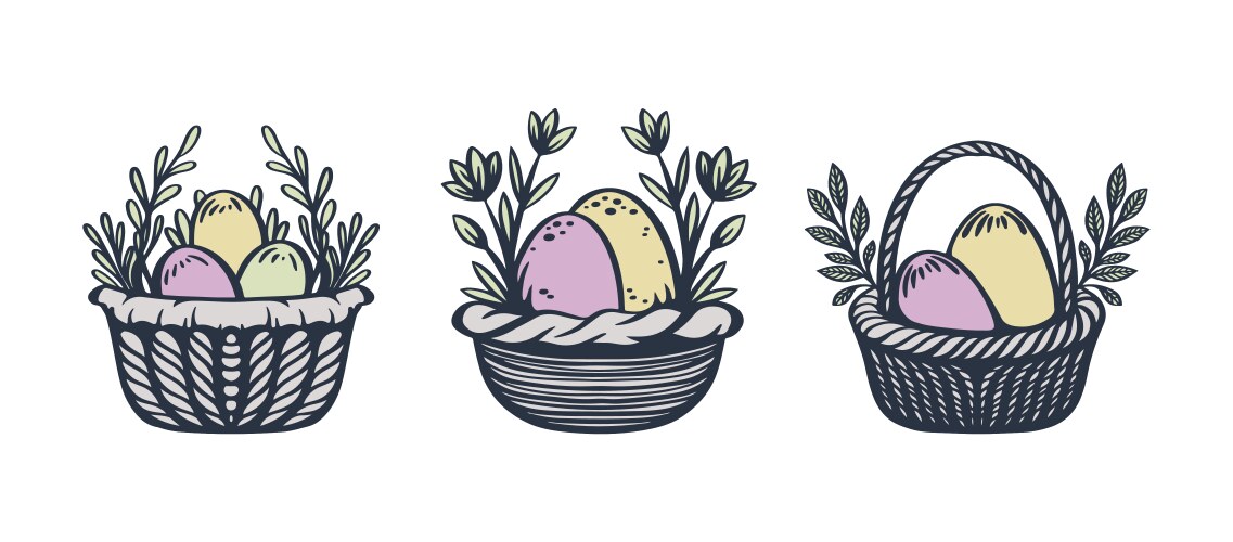 Set of vintage baskets with easter eggs Vector Image