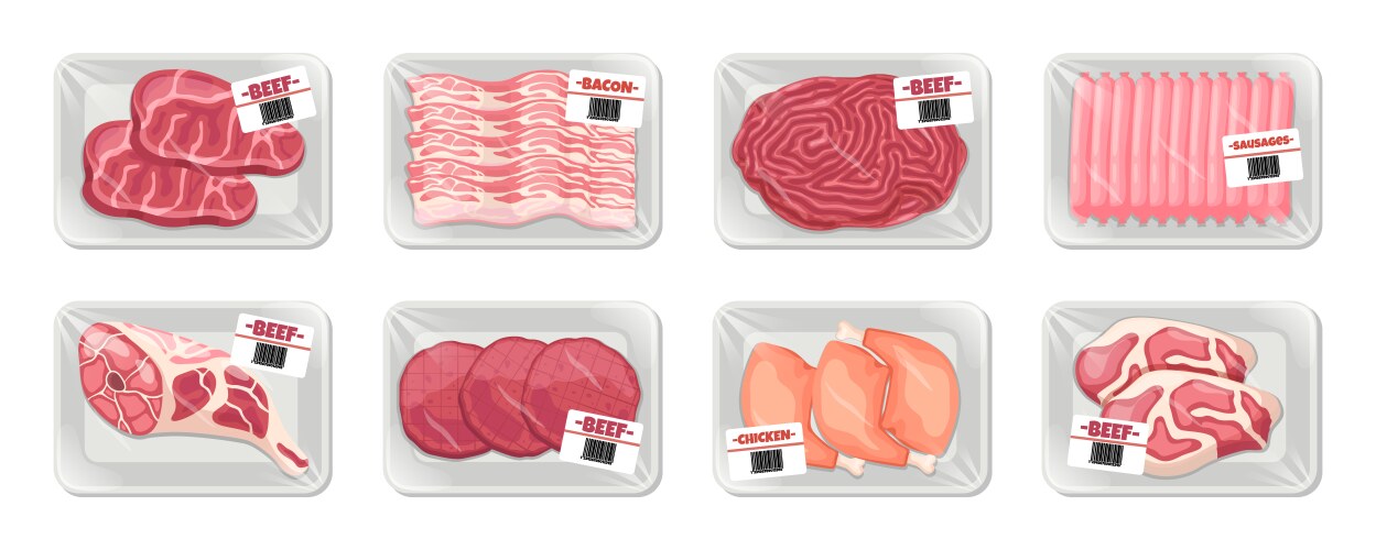 Food Packaging Assortment - Meat & Seafood Vector Image