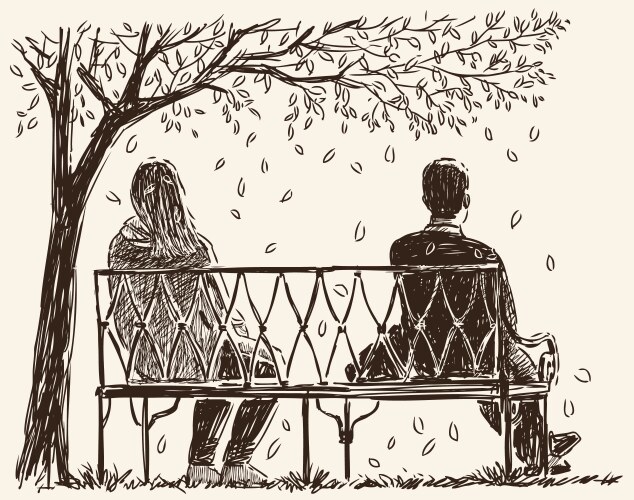 Sketch couple citizens sitting on park bench Vector Image