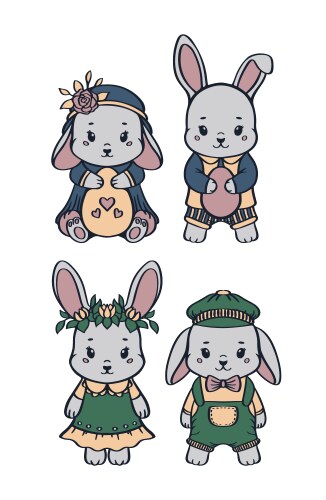 Set of easter rabbit characters with eggs Vector Image