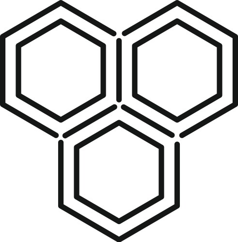 Three linked hexagons forming honeycomb structure vector image