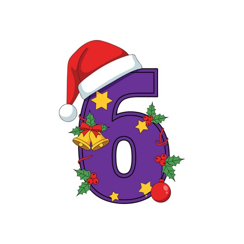 Festive Number Six with Santa Hat Royalty Free Vector VectorStock