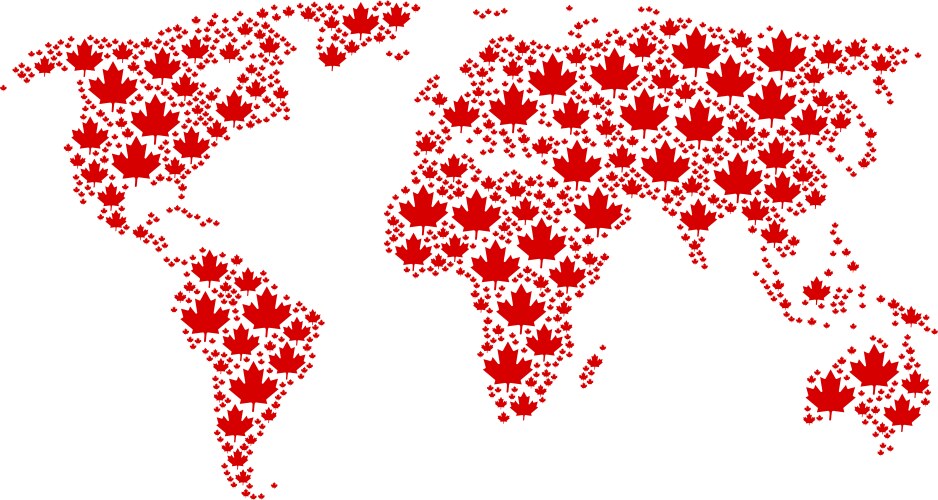 Global map pattern of maple leaf items vector image