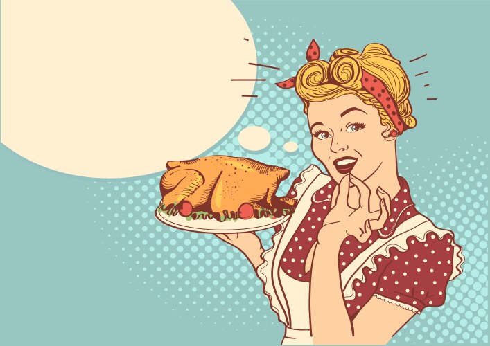 Retro Housewife with Turkey Vector Image