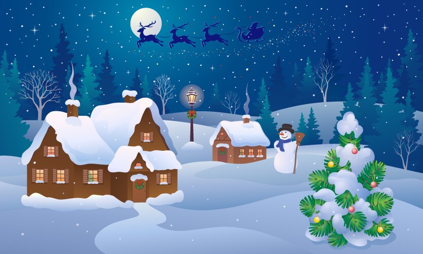 christmas village landscape vector