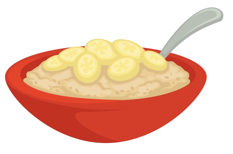 porridge with banana cereal in bowl spoon vector image vector image