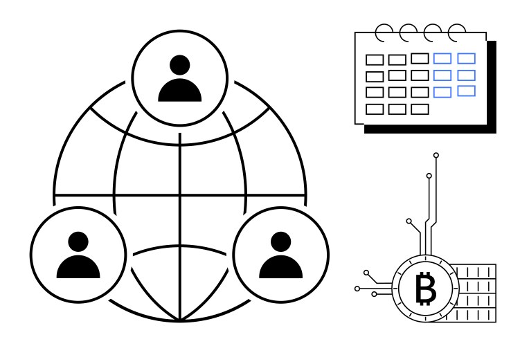 Global networking and cryptocurrency with calendar vector image