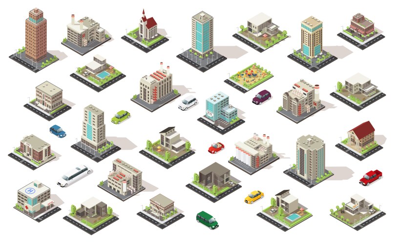 Isometric road elements city map constructor Vector Image