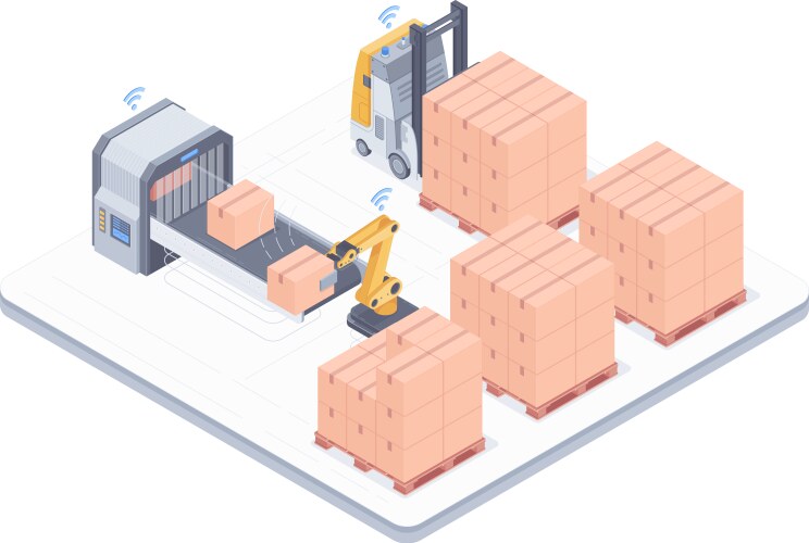 Automated packing system isometric vector image