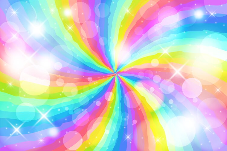 rainbow swirl background with stars radial vector image