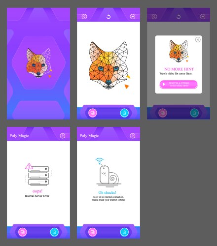 Pixel coloring app ui design mobile user interface vector image