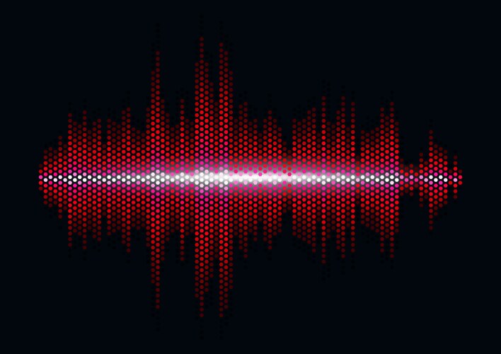 Red sound waveform with hex grid light filter vector image