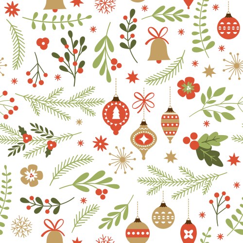 Christmas symbols flat seamless pattern Royalty Free Vector