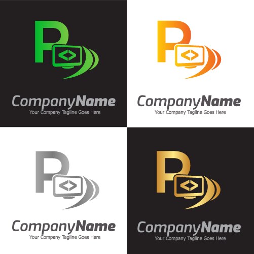Programming code and computer monitor logo vector image