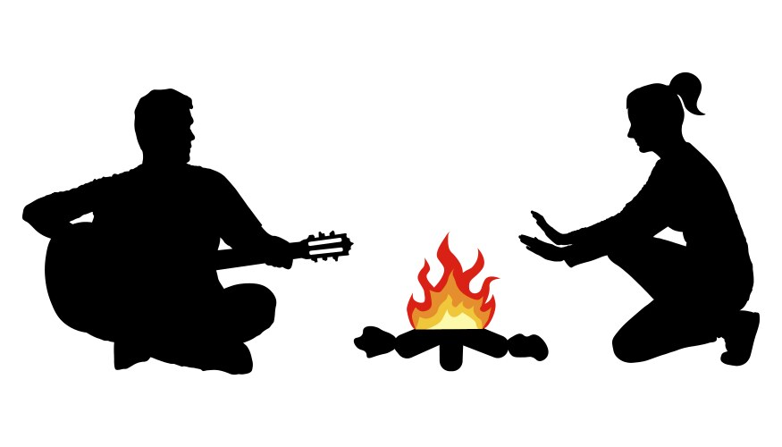 Silhouette of man playing guitar and woman vector image