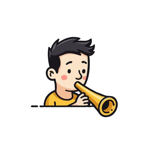 Boy Blowing Golden Horn Vector Image