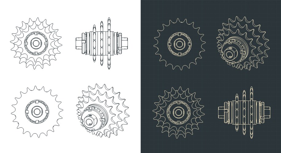 chain sprocket transmission blueprints vector