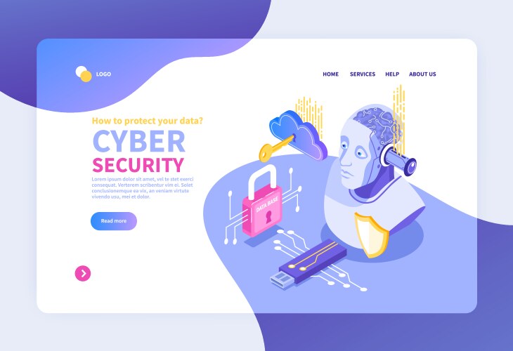 Isometric cybersecurity landing page vector image