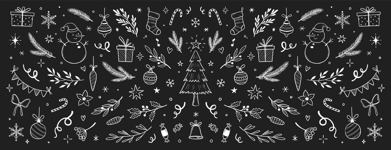 Christmas drawn holly line decor pine branch Vector Image