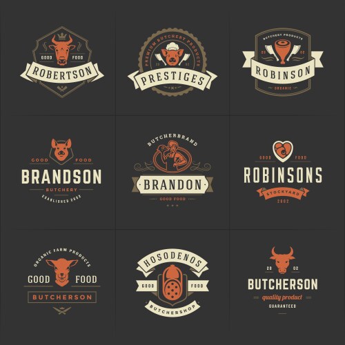 Butcher shop logos set good vector image