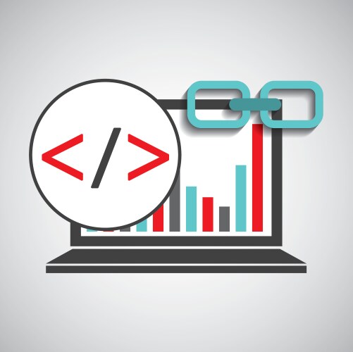 Laptop coding graphs link web vector image
