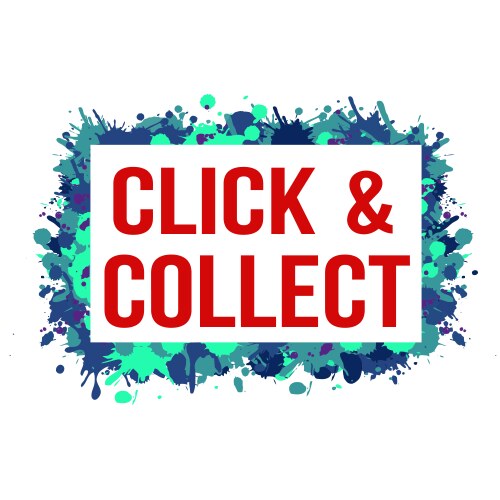 Paint splashes frame with text click and collect vector image