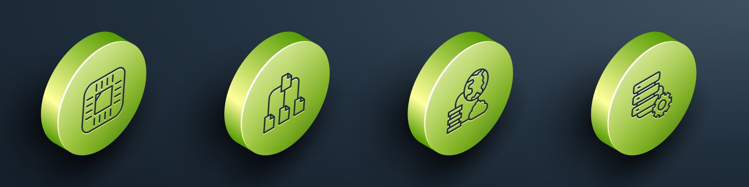 Set isometric line processor with cpu folder tree vector image