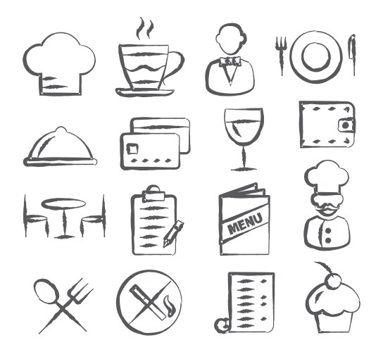 restaurant doodle icons vector