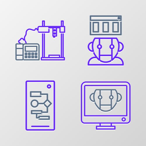 Set line bot algorithm robot and 3d printer icon vector image