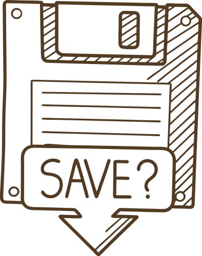 Floppy disk icon with save text and arrow retro vector image