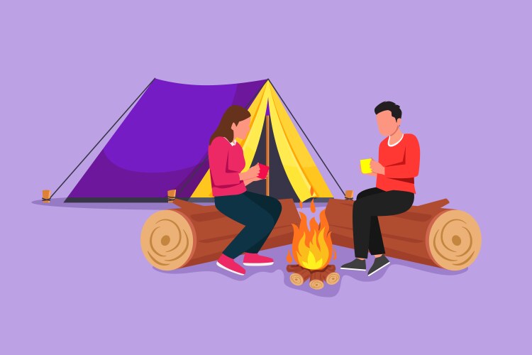 Graphic flat design drawing couple near bonfire Vector Image