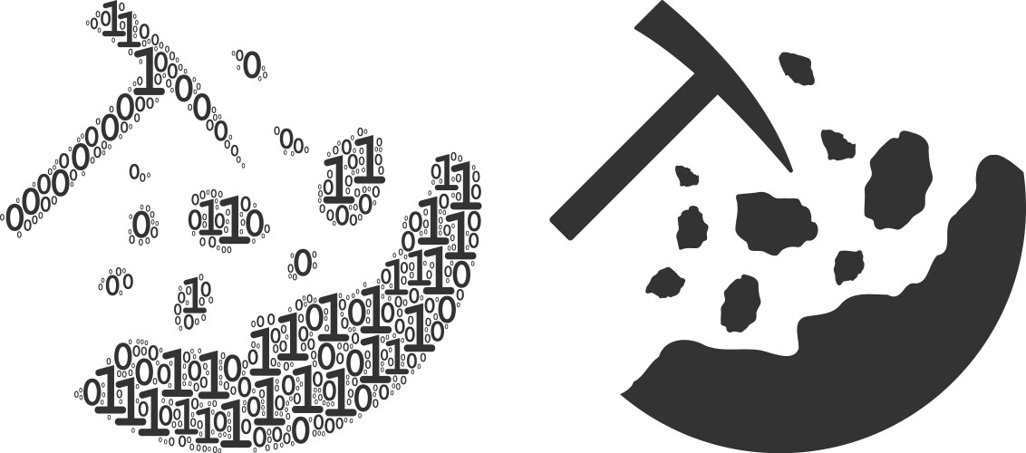 Rocks mining collage of binary digits vector image