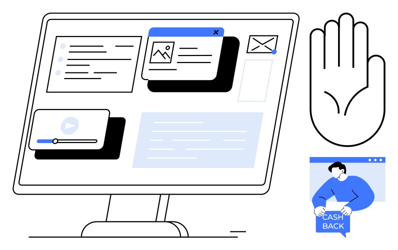 Digital interface with multiple windows and icons vector image