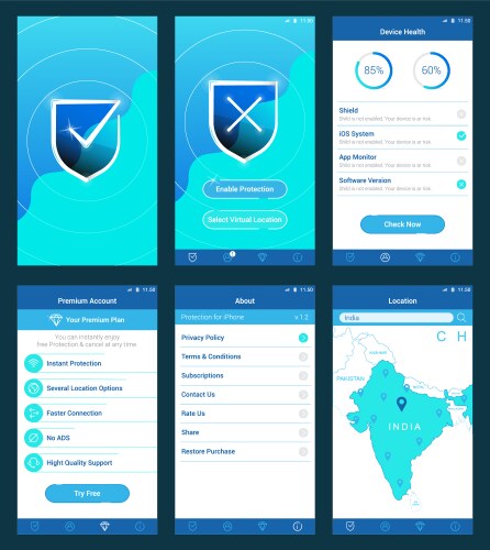 Protection app ui design mobile user interface vektorbild