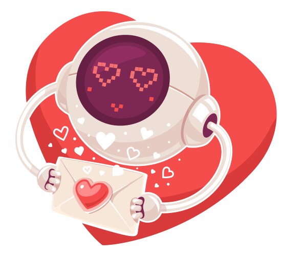 Robot with envelope and red heart on whit vektorbild