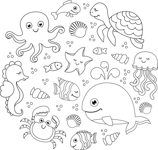 Cute Sea Animals Ocean Pattern Vector Image