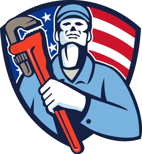 Plumber with USA Flag Shield Vector Image