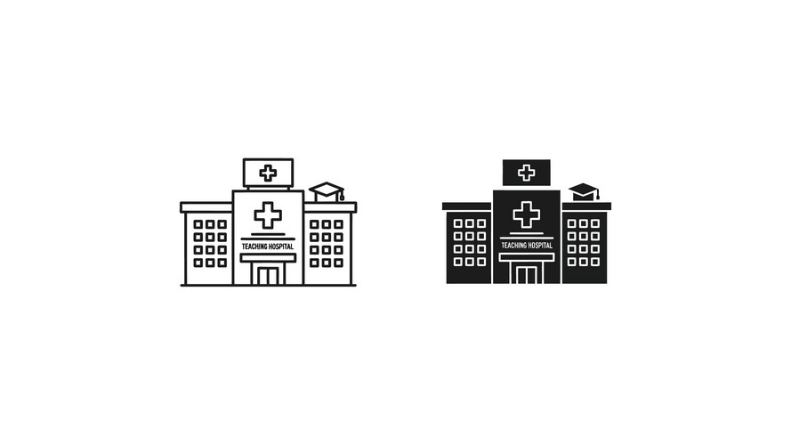 Teaching hospital icon set - line and silhouette Vector Image