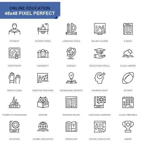 25 online education icons vector image
