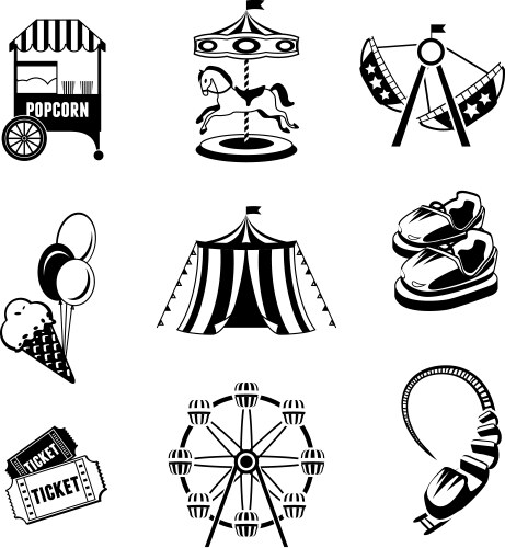 Black amusement park emblems Royalty Free Vector Image
