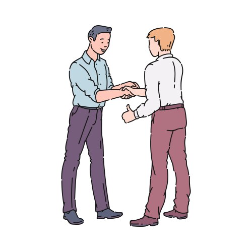 Two men doing a handshake Vector Image