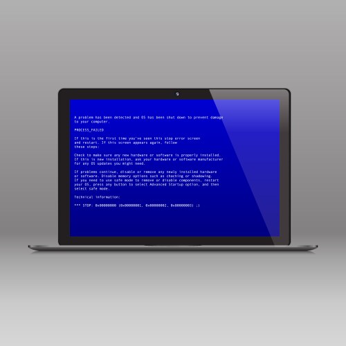 Business laptop with os critical error message vector image