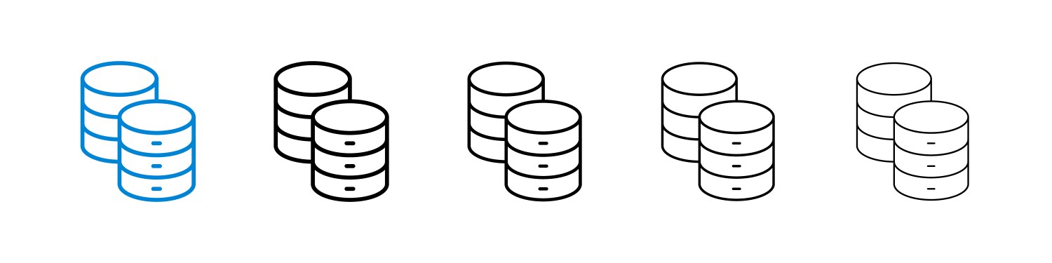 Database icons in five different stroke sizes vector image
