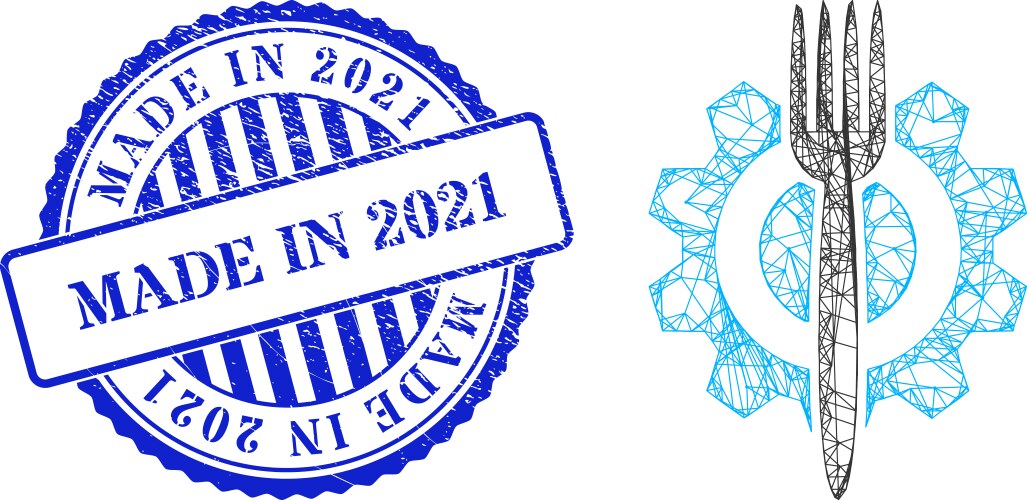 Grunge made in 2021 seal and net food hitech web vector image