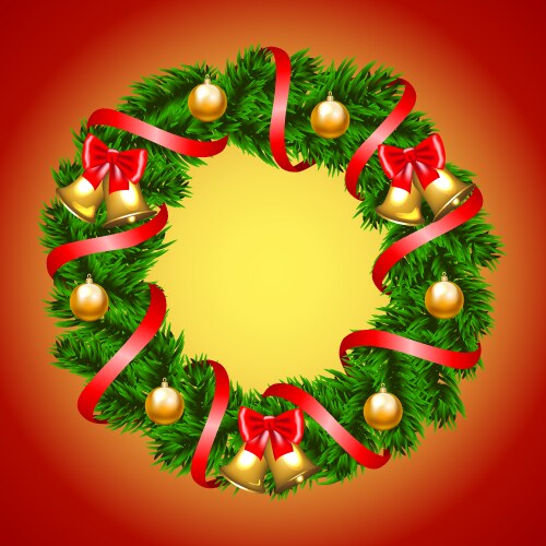 Christmas wreath with red ribbon Royalty Free Vector Image
