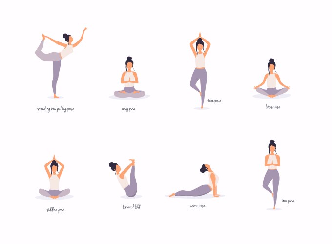 Woman in various poses yoga shapes Vector Image